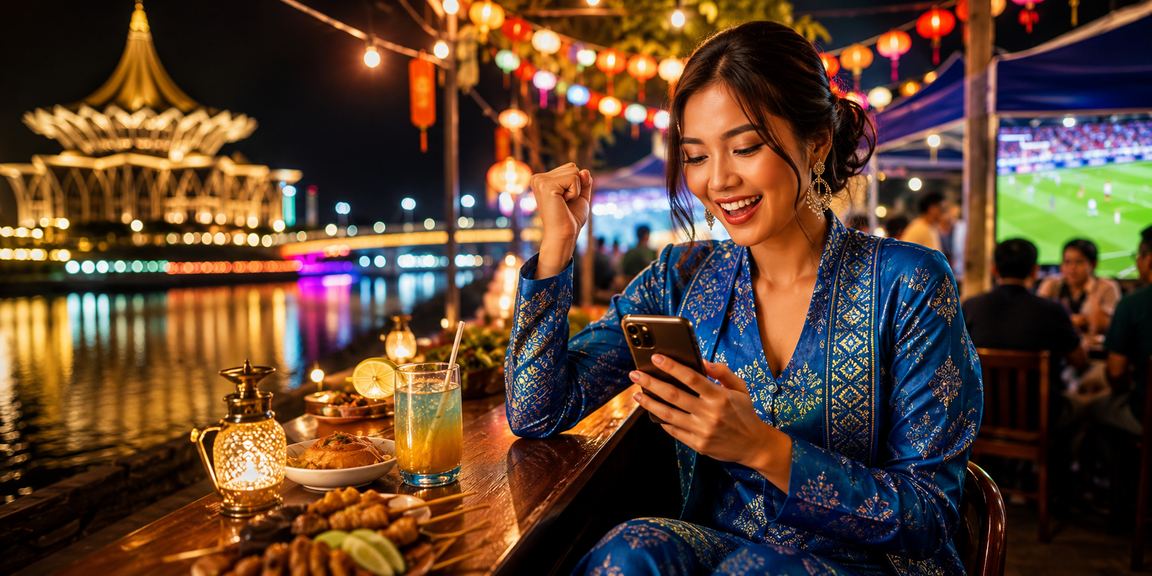 Pengguna mengakses platform kasino di telefon pintar di Kuching